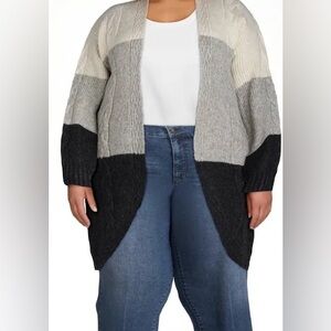 Terra and Sky Tri-Colored Open Front Cardigan Size 1X
